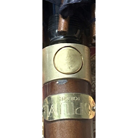 Vtg Yves Saint Laurent OPIUM Umbrella Bamboo Handle Blue Red Print Logo Italy - Picture 7 of 9